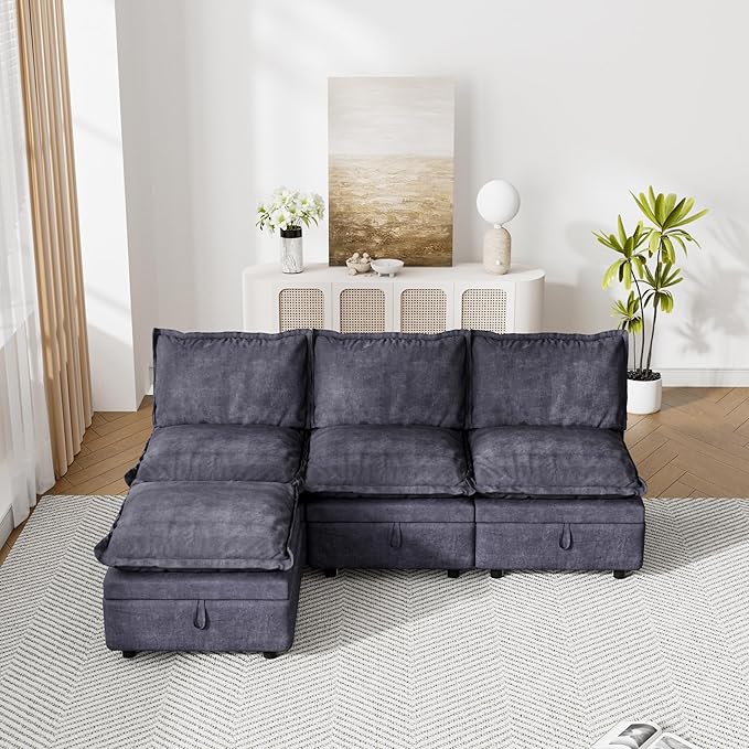 Modular Sectional Sofa 90.5 Cloud Sectional Couch with Deep Seat Modern Comfy L Shaped Couch with Chaise Boneless Couches for Living Room Bedroom No Assembly Required Dark Gray