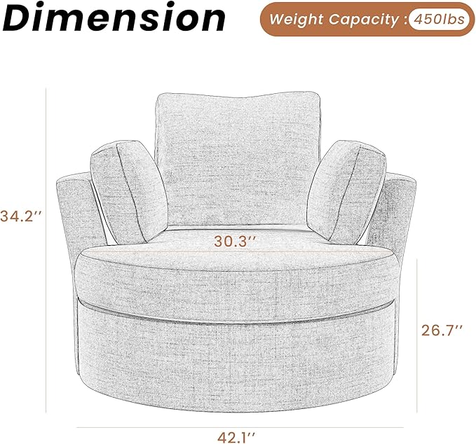 STARY Upholstered Swivel Barrel Sofa Modern Accent Chair with Cozy Cushioning Stylish Rotating Chair for Living Room Bedroom or Office