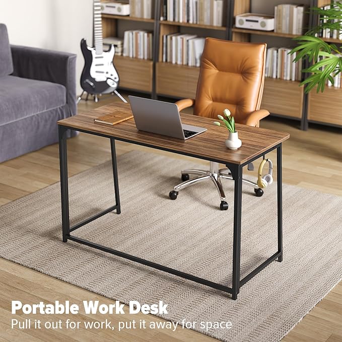 WOHOMO Folding Desk 47.2 Foldable Computer Desk for Bedroom Space Saving Computer Table Writing Workstation for Home Office Easy Assembly Walnut