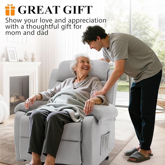 Power Lift Recliner Chair with Massage and Heat for Elderly Electric Lift Chair for Adults Small Recliner for Living Room Reading Room Recliner Saves Your Favorite Position Lightgrey
