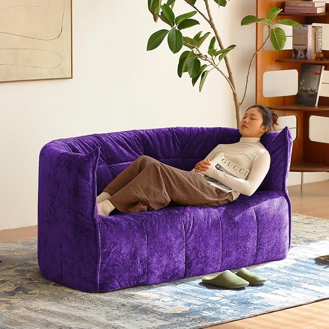 N&ampV Mid Century Brigantin Deep Relaxation Sofa Soft Premium Chenille for Living Room Bedroom and Office (Royal Purple Single)