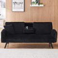72” Corduroy Futon Sofa Bed with Pillows Modern Convertible Futon Couch with 2 Cup Holders&amp Metal Legs for Small Spaces Living Room Solid Wood Frame (Black)