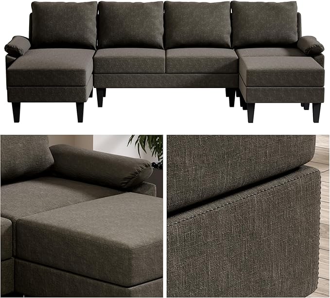 Sectional Couches for Living Room Convertible 4 Seat Modular Sectional Sofa Set for Living Room L Shaped Couch or U Shaped Couch with Ottoman for Apartment Brown