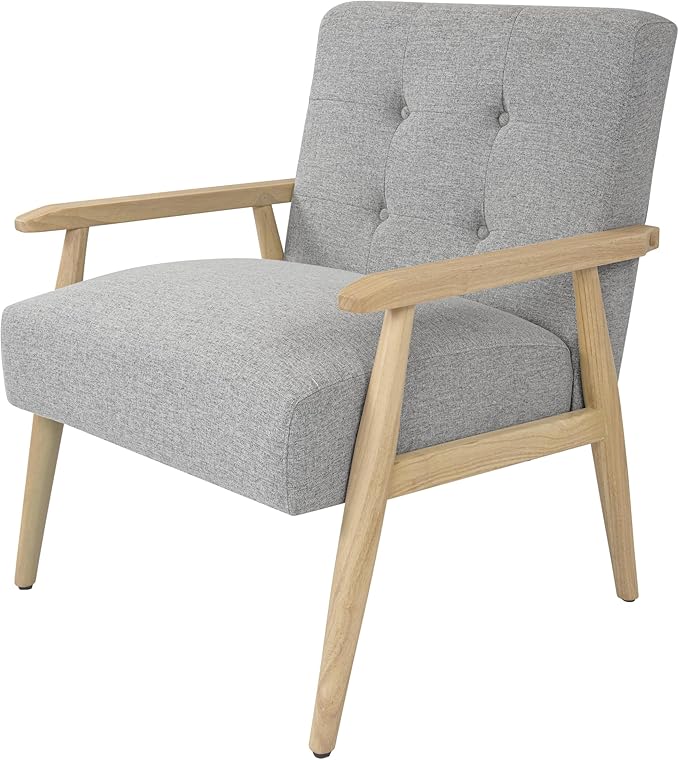 Mid-Century Modern Accent Chair Natural Wood Frame (Gray Woven)