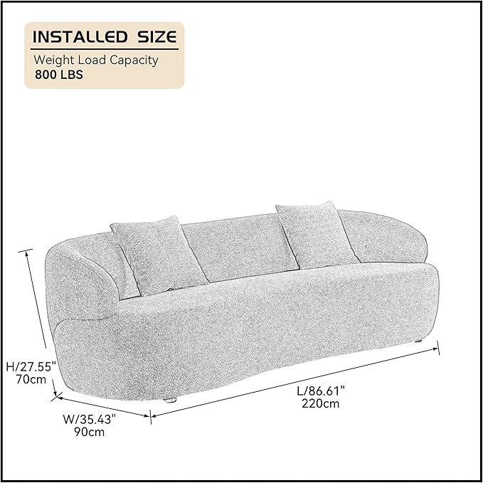 JUSTONE Mid Century Modern Curved Living Room Sofa 3-Seat Boucle Fabric Couch for Bedroom Office Apartment Beige