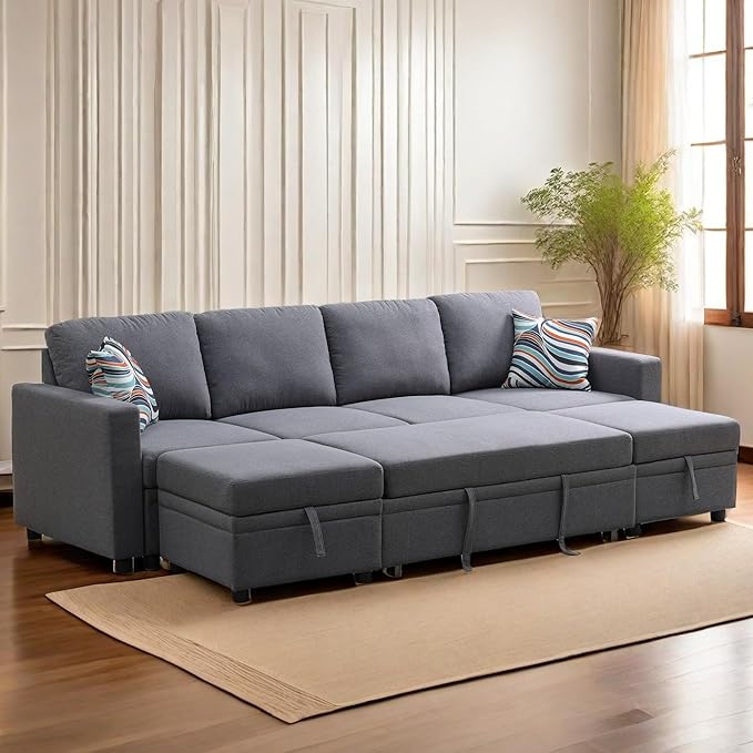 Sleeper Sofa Couch Bed Convertible Sofa Bed with Armrests Sectional Sofa with Storage Seat U Shaped Sectional Couch with Reversible Chaise for Living Room Apartment Bedroom Office