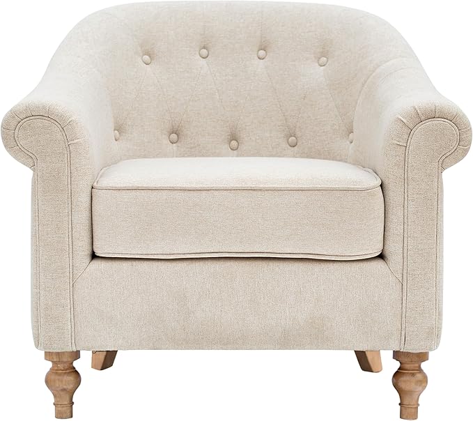 Martha Stewart Fayette Accent Chair for Living Room Bedford Collection Tufted Back Traditional Rolled Arms 6 Thick Removable Cushion Modern Farmhouse Furniture Bedroom Chair 35 Wide Cream
