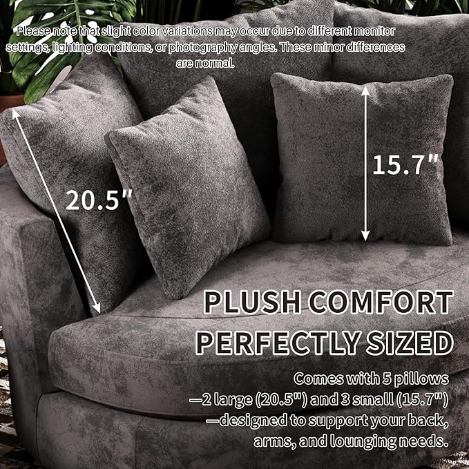 54.9''W Oversized Accent Barrel Chair Chenille Upholstered Comfy Couch Sofa with 5 Pillows for Living Room Apartment Bedroom (Grey).