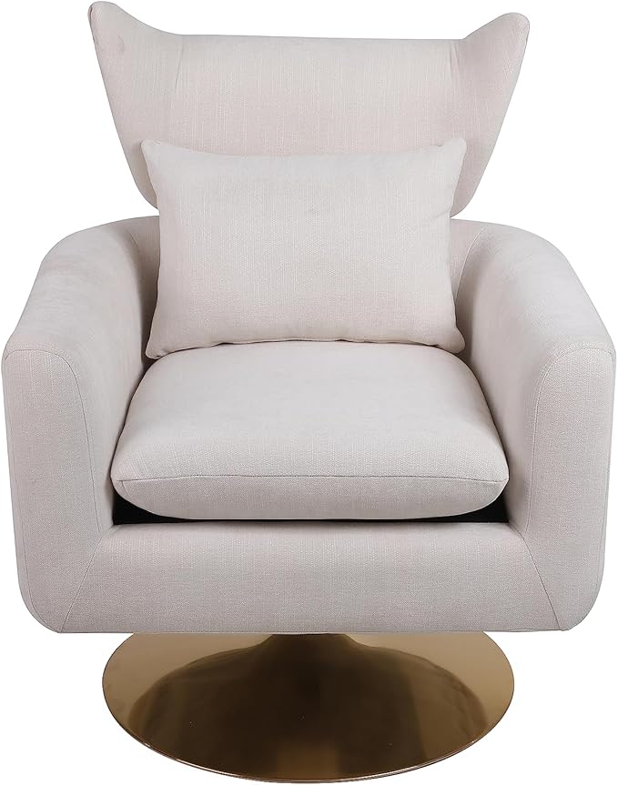 JOSHEN 360 Swivel Accent Chair IndoorModern Linen ArmchairComfortable Upholstered Lounge Chair with Metal Base for Living RoomApartmentOfficeBeige