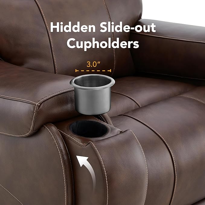 CHITA Large Power Zero Gravity Recliner Chair Genuine Leather Recliner Chair for Adults with Adjustable Power Headrest and Hidden Slide-Out Cupholders USB and Type-C Ports Dark Brown
