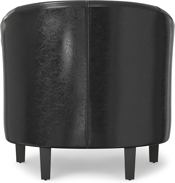 SIMPLIHOME Austin Tub Chair - 30 inch Wide Upholstered Faux Leather Contemporary Accent Chair in Black for Living Room or Office with High Arms Removable Cushion and Wraparound Back Design
