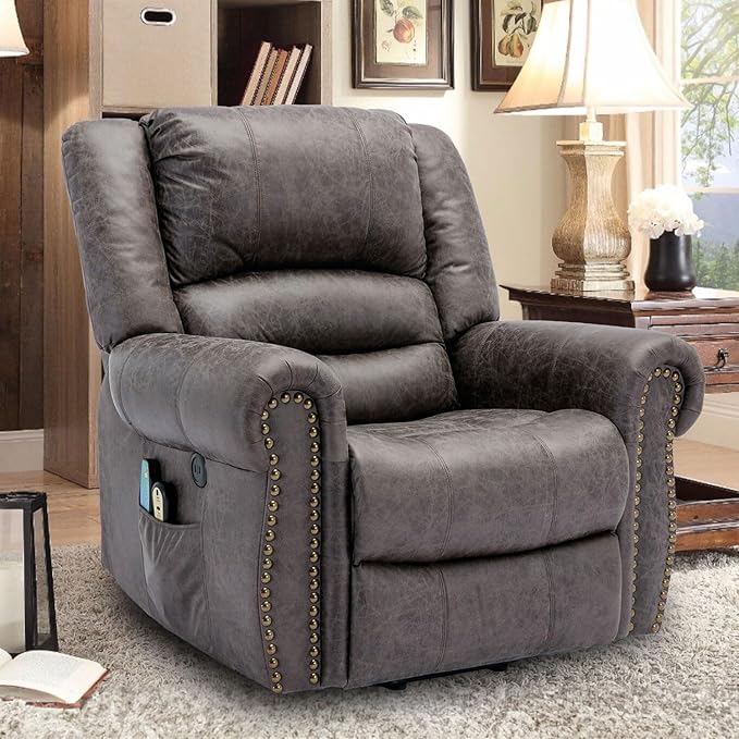 Power Electric Lift Recliner Chair with Massage and Heat for Elderly 2 Remote Controls 2 Side Pockets and USB Ports (Grey)