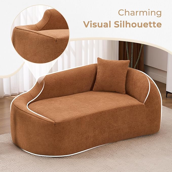 DEINPPA Modern Chaise Lounge with Pillow Chenille Comfy Cloud Couch for Living Room Bedroom Apartment No Assembly Needed-Orange | Lasting Support