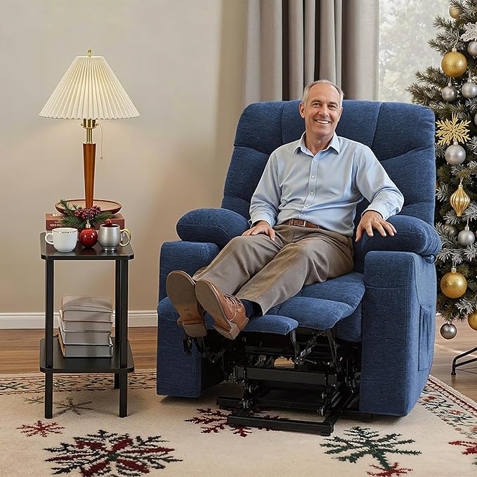 MCombo Power Lift Recliner Chair with Extended Footrest for Elderly People Fabric 7283 (Navy Blue Large)