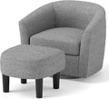 GOFLAME Swivel Barrel Chair with Ottoman Modern Linen Fabric Accent Chair with Footrest Curved Backrest Removable Seat Cushion Upholstered Club Tub Sofa Chair for Bedroom Living Room Grey