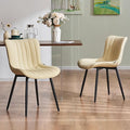 YOUNUOKE Mid-Century Modern Dining Chairs Set of 2 Beige PU Leather Upholstered Kitchen Chairs with Black Metal Legs Armless Accent Chair for Dining Room Guest Reception Room