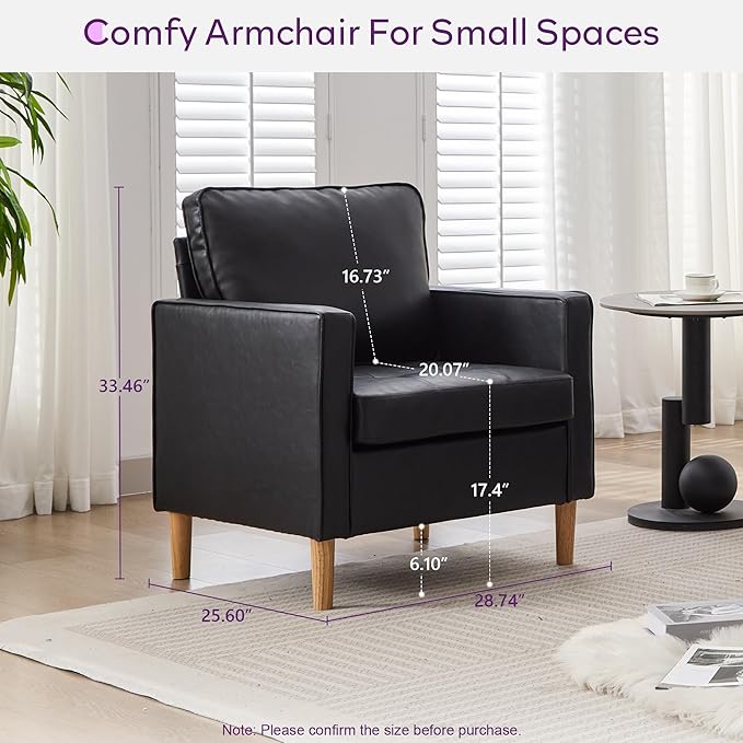 TYBOATLE Accent Chairs Set of 2 Black Leather Chair with Tufted Seat &amp Wood Legs Mid-Century Modern Living Room Chair Upholstered Comfy Reading Chair Armchair for Bedroom Waiting Room Office