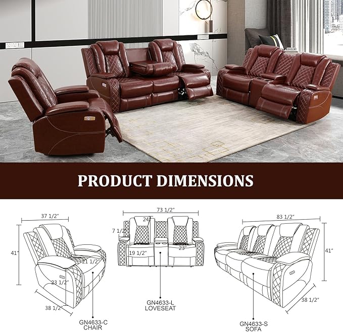 Power Recliner Loveseat Air Leather Reclining Couch with LED/Cup Holders/Storage 2-Seater Reclining Sofa Burgundy Leather Couch for House/Apartment/Office