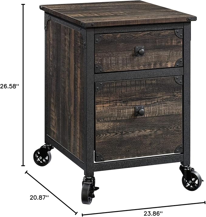Retro Mobile File Cabinet with Wheel 2 Drawers Rolling Filing Cabinet Wood Printer Stand Office Pedestal Files for Home Office A4 Letter-Size Documents