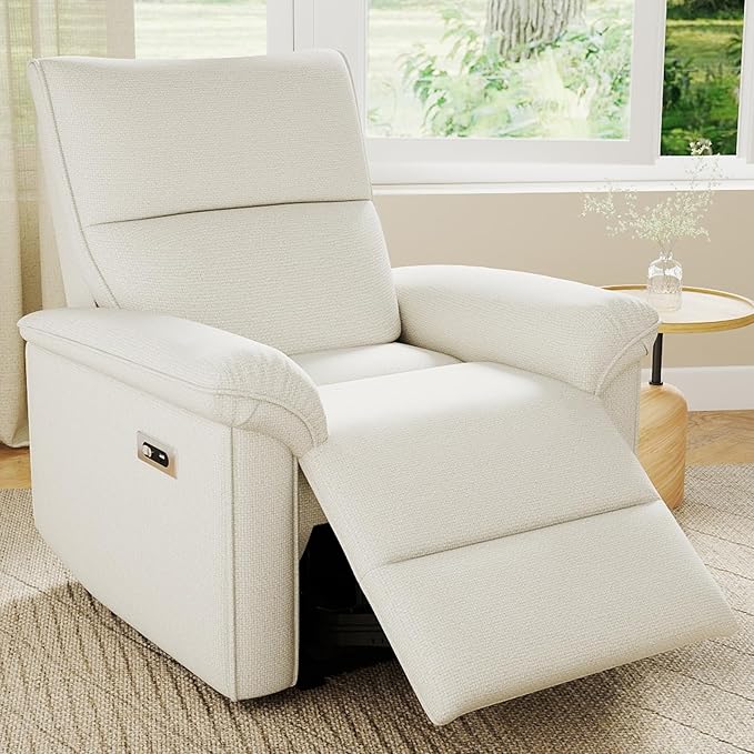 cinkehome Wall Hugger Power Recliners for Small Spaces Electric RV Recliners with USB Modern Recliner Chair for Living Room Apartment Off-White