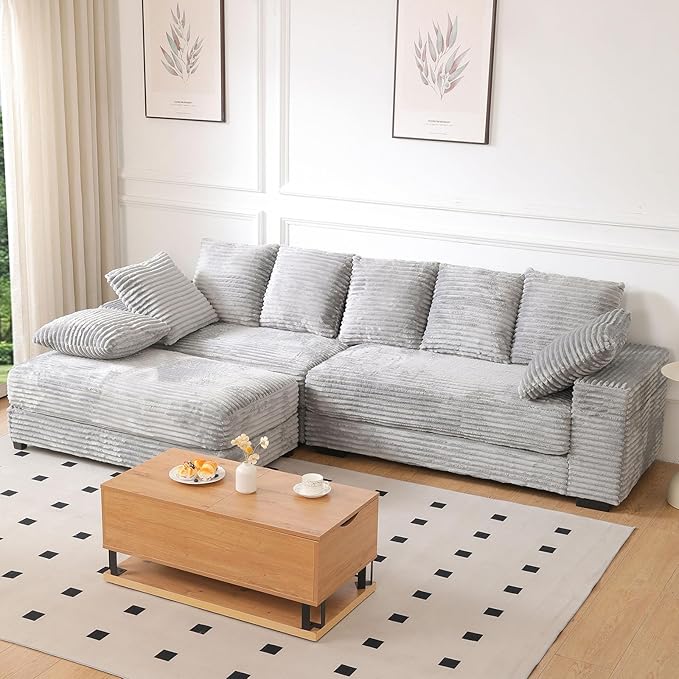 Sectional Sofa with Storage OttomanModern Cloud Couch with Deep Seat Modular Sectional Couches for Living Room Apartment Office