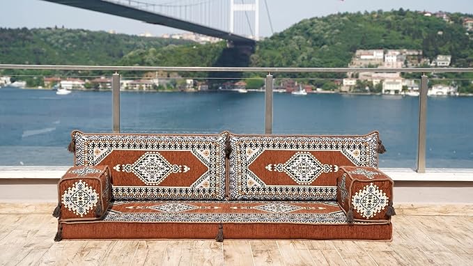 Single Arabic Floor Seating Cushions Arabic Majlis Floor Sofa Reading Nook Loveseat Sofa Single Floor Couch Ottoman Floor Pillows (Brown)