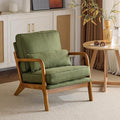 Karl home Accent Chair Mid-Century Modern Chair with Pillow Linen Fabric Upholstered Lounge Arm Chair with Solid Wood Frame &amp Soft Cushion for Living Room Bedroom Balcony Green