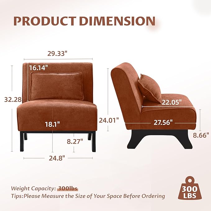 Upholstered Armless Accent ChairModern Comfy Living Room Chairs with Wooden Legs&amp PillowsLounge Sofa Side Chair for Bedroom Farmhouse Reading (Charcoal Gray 1 PC)