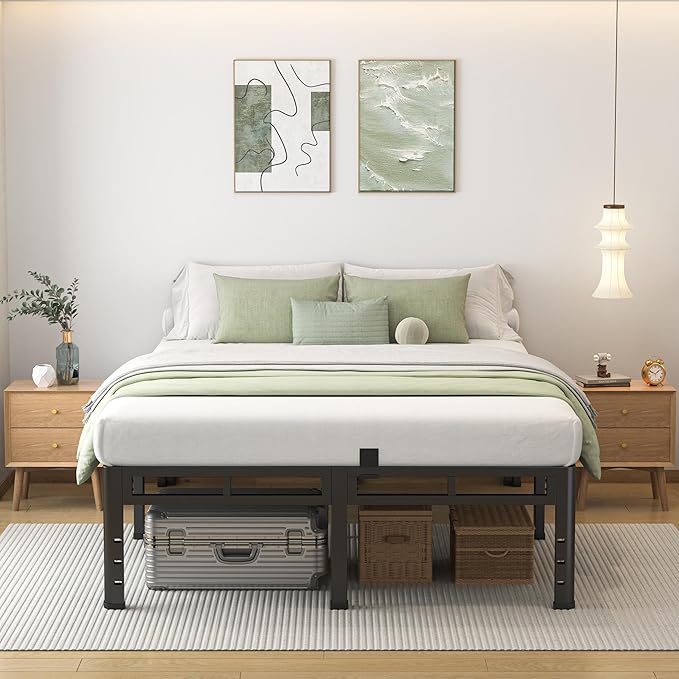 NKZ King Size Bed Frame 20 Inch Metal Bed Frame &amp Box Spring 2 in 1 Platform with Round Corner Legs 4000lbs Weight Capacity Reinforced Metal Frame Headboard Hole Noise-Free Easy Assembly