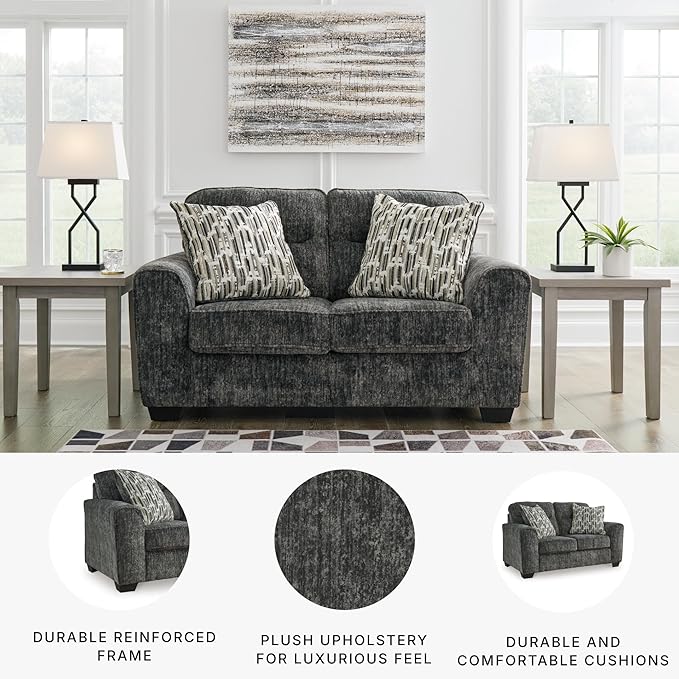 Signature Design by Ashley Lonoke Modern Loveseat with 2 Accent Pillows Gray