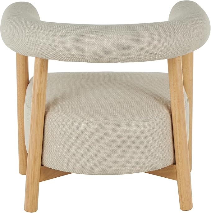 Deco 79 Polyester Living Room Accent Chair Curved Back Mid Century Modern Round Boucle Side Chair with Light Brown Wood Frame Corner Chair 32 x 24 x 28 Beige