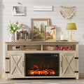 Furmax Farmhouse Fireplace TV Stand for TVs Up to 65 Inch Highboy Entertainment Center with Open Storage and Side Cabinets Rustic Media Console Table with Barn Doors for Living Room (Natural Oak)