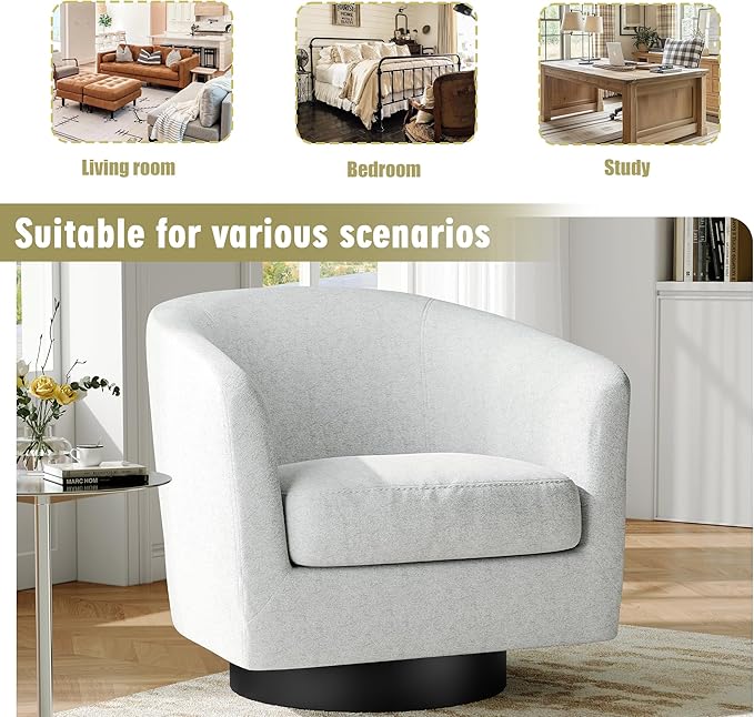Swivel Barrel Accent Chairs Set of 2 Modern 360° Swivel Round Barrel Chair with Curve Back Upholstered Chenille Fabric Armchair Single Sofa Club Chair for Living Room Bedroom Beige