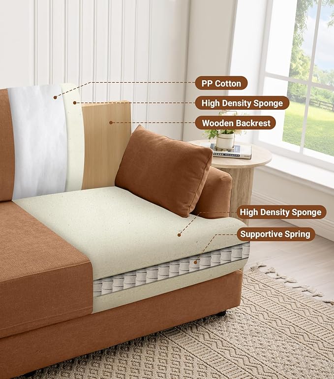Kingfun 83 Chenille Sofa Modern Couch with Thickened Cushions Mid Century Couches with Solid Wood Frame Comfy Deeper Seats T-Cushion for Living Room and Bedroom Brown