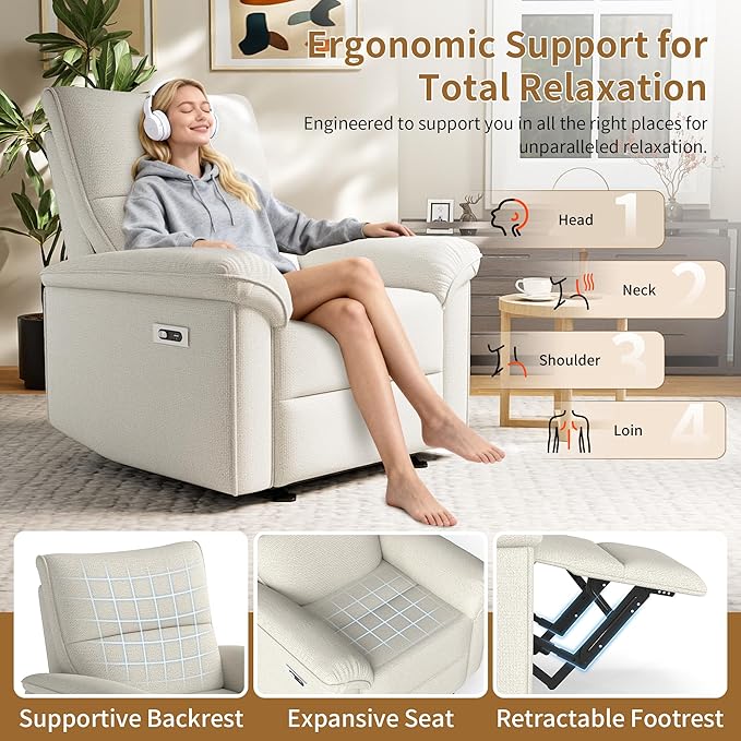 Wall Hugger Power Recliner Chair Zero Wall Electric Recliner Chairs with USB Port Snowflake Velvet Space Saving Large Recliner for Living Room RV Home Theater