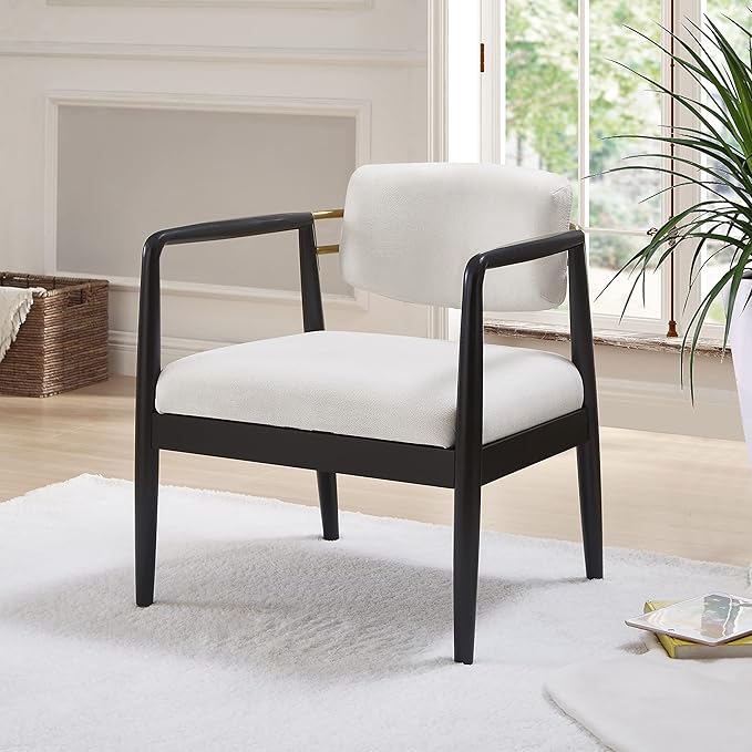 Ball &amp Cast Modern Accent Chair Upholstered Club Chair Comfy Side Armchair with Wooden Frame Ivory