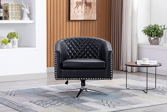 Swivel Barrel Chair Living Room Chair with Nailheads and Metal Base