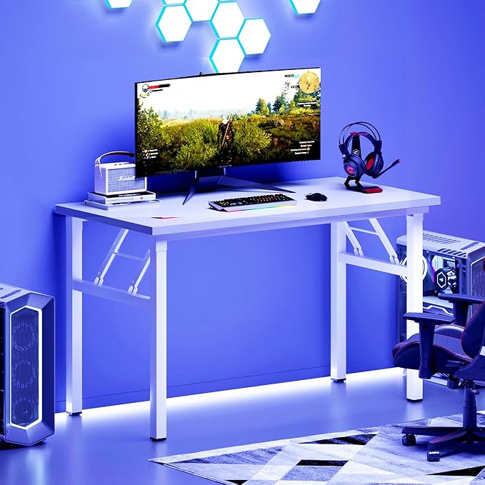 sogesfurniture 39.4 inches Foldable Computer Desk No Assembly Small Collapsible Table Workstation for Home Office Portable Folding Study Table Writing Gaming Desk for Small Spaces White