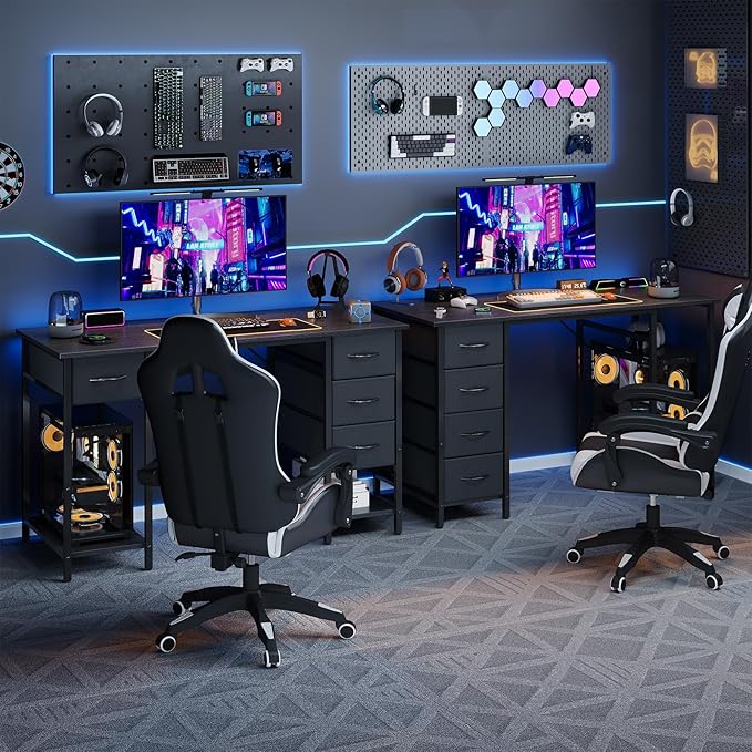 Grandder Computer Desk with 4 Drawers 47 Inch Office Desk with Storage Gaming Desk with CPU Shelves Writing Desk Work Desk for Home Office Study Bedroom Work from Home Black