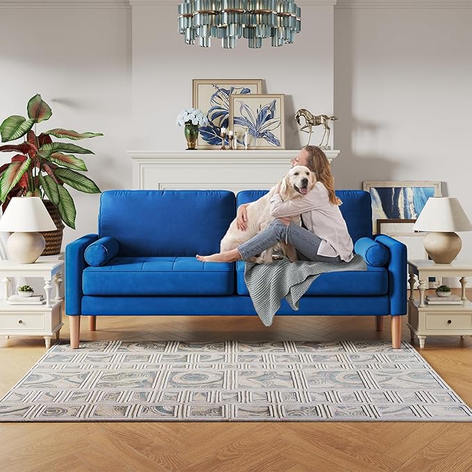67 W Modern Velvet Loveseat Sofa Mid Century Modern Decor Love Seat Couches for Living Room Button Tufted Upholstered Small Couch for Bedroom Easy to Install Love Seats Furniture (Blue)