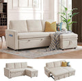 2-in-1 Convertible Sofa with Pull Out Bed 76 L Shaped Comfy Sectional Couch 3-Seater Sleeper Sofa with Reversible Storage Chaise for Living Room Beige