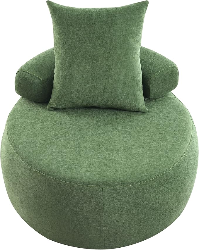 32 Solid Wood Lounge Chair with Pillow Easy to Move Modern Chenille Reading Chair High-Stretch Round Sofa for Bedroom Living Room Lounge Hotel 3 Colors