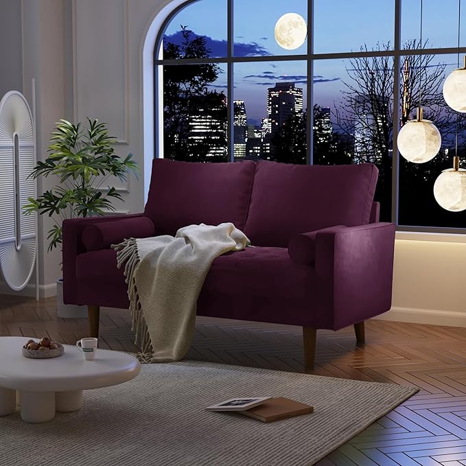 SILKIR Velvet Loveseat Sofa Love Seats Furniture for Small Spaces Mid-Century Modern Loveseats for Living Room Love Seat Couch 58 Inches Eggplant