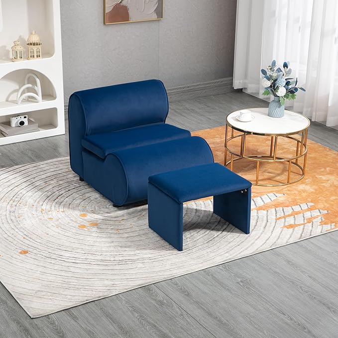 House Hold Accent Chair with Ottoman Cushioned deep seat no armrest Accent Single Lazy Chair for Living Room