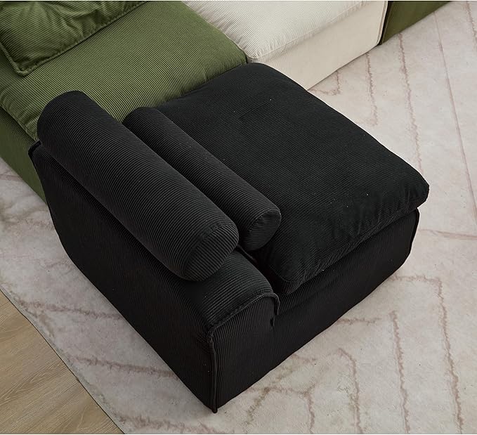 JUSTONE Modular Sectional Sofa CouchNo Armrests Floor SofaNeck Pillow-Back Lounge Sofa ChairSoft Corduroy FabricDurable SupportSmall Sofa for Living RoomApartment Guest Room6 SeatsBlack