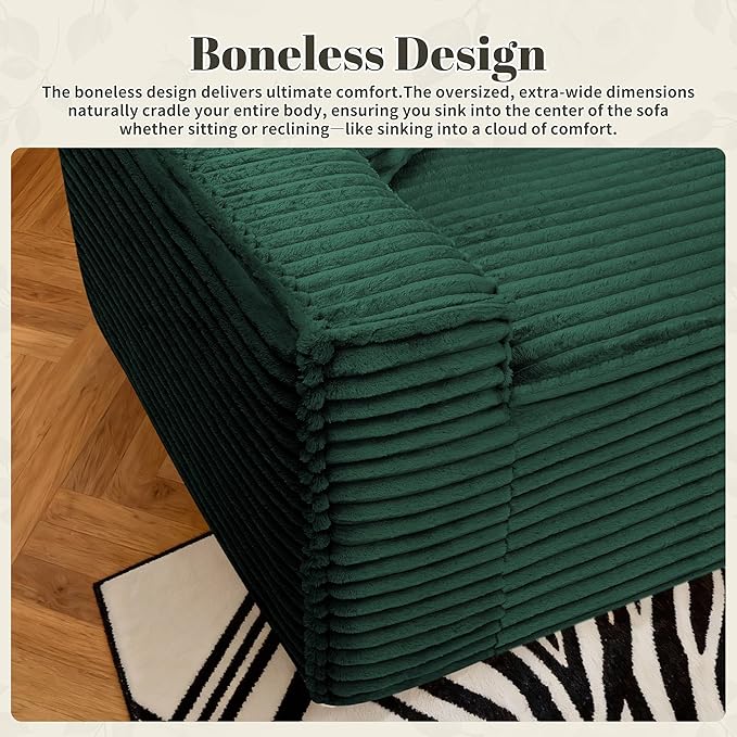 75 Cloud Loveseat Sofa 26 Deep Seat Boneless Couches for Living Room Modern 3 Seater Sofa with Throw Pillows Corduroy Compression Sofa in Box No Assembly Couch for Bedroom Dorm Dark Green