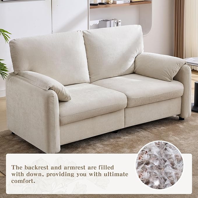 Modern Loveseat Sofa Couch for Living RoomChenille Recliner Spring Cushions Solid Wood Framewith Down Filled&ampDeep Seatfor Bedroom Apartment Office（(70.26inch Beige)