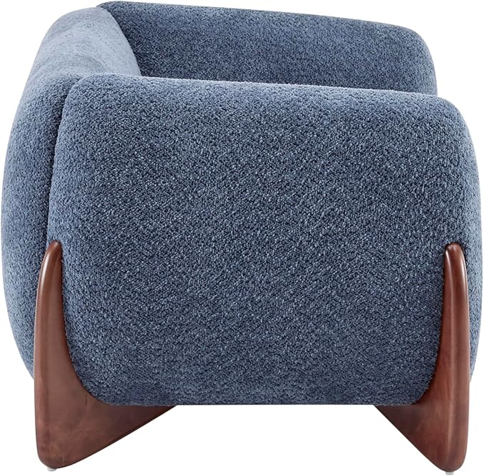 Christopher Knight Home Alma 63 Boucle Loveseat with Wood Legs 2 Seater Sofa Couches for Living Room Upholstered Couch Chair Soft Seating Lounge Sofa Chair Cozy Loveseat with Armrest Navy Blue