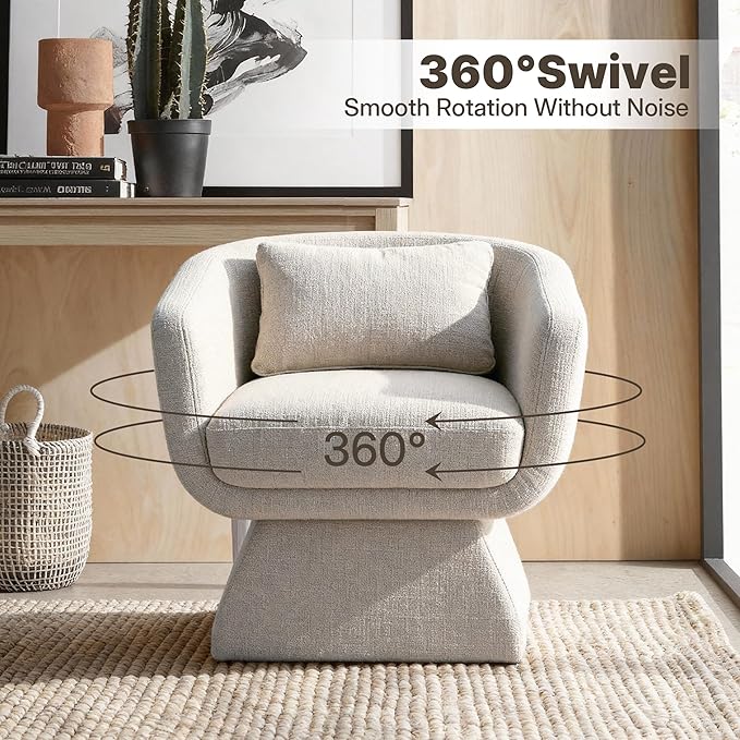Modern 360° Swivel Accent Chairs 2-Pack Barrel Lounge Chairs with Armrests Curved Back and Soft Cushioned Seat Oatmeal
