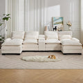 125'' U Shaped Cloud Modular Sectional Sofa with Chaise Lounges Chenille Upholstered Comfy Couch with Storage Console USB Charging Ports &amp Cup Holders Small Deep Seat Sofa for Living Room Beig